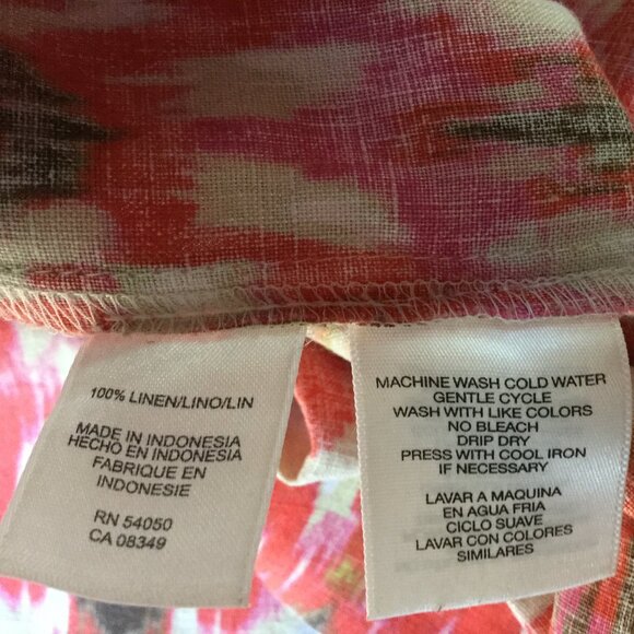 Jones New York Sport Women Size 2X Blouse Top Button Orange Green Brown Linen - Picture 7 of 7